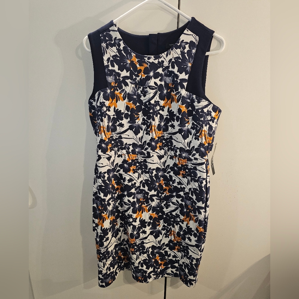 Margaret M Floral Sleeveless Dress - Navy and Orange NWT